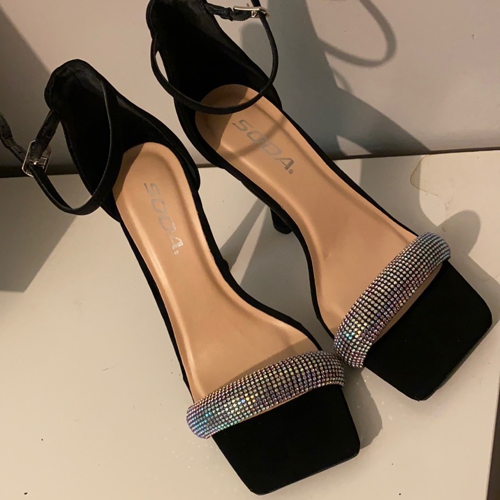 Black Dressy Sandal with Rhinestones